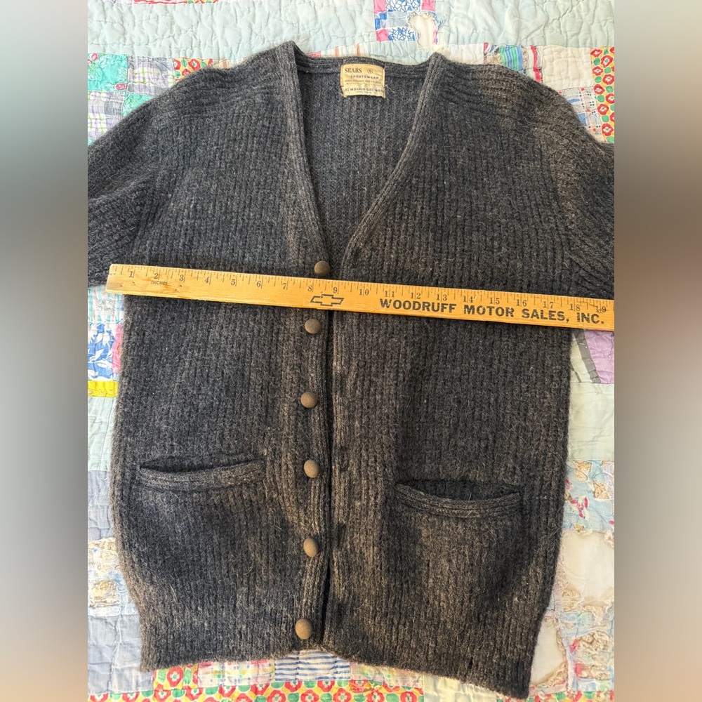 🚫SOLD🚫Vtg 60s Sears Sportswear 50/50 Mohair Wool Blend Cardigan Grey:Sz Small - Picture 12 of 16